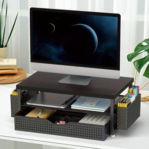TEMU 스타일 모니터 스탠드 (서랍 및 사이드 펜 홀더 포함), 홈오피스/게이밍 세트업용 데스크 정리대, 컴퓨터 모니터 스탠드, 사무용품 및 액세서리, 전문가를 위한 깔끔한 전자제품 및 문구류