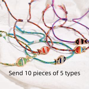 TEMU 10개 오션 스타일 핸드메이드 브레이드 팔찌 - 조절 가능한 메탈 물고기 참, & 파티용 자연감 오브제 패션 주얼리, 사랑하는 사람을 위한 완벽한 선물, 파티 액세서리, 오션 인스피어드 디자인, 내구성 좋은 우븐 팔찌, 물고기 팔찌, 서핑 팔찌, 매듭 팔찌, 손뜨개 팔찌, 팔찌 세트