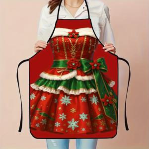 TEMU 크리스마스 앞치마 - 빨간색과 초록색의 축제 분위기의 주방 앞치마, 눈꽃 패턴, 베이킹, 요리 및 크리스마스 파티에 적합 - 폴리에스터 앞치마, 여성, 남성 및 커플에게 완벽 - 홈 쿡을 위한 이상적인 크리스마스 선물