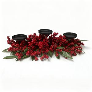 TEMU 리얼리스틱 인공 빨간 베리 & 그린 캔들 센터피스 - 플라스틱 테이블탑 크리스마스 리스 캔들 포함, 식탁용, 휴일 장식 (하누카, 부활절, 추수감사절)