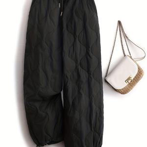 TEMU 우아한 여성용 가을/겨울 방한 바지, 포켓이 있는 기모 조거 팬츠, 스키에 적합|냉장고바지|바지|원단