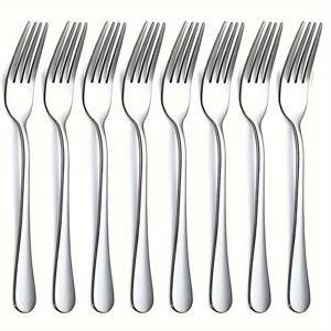 TEMU 8개 스테인리스 스틸 샐러드 포크 세트 (케이크 포크, 디너 포크, 디저트 포크 포함), 모던 커트러리 포크, 세척 용이, 결혼식, 파티, 가정, 레스토랑 사용에 적합 - 식기세척기 사용 가능