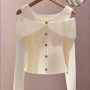 TEMU 우아하고 세련된 신상 여성용 솔리드 컬러 라운드넥 오프숄더 원피스 쇼울 허리 장식 버튼 캐주얼 다용도 내부 티셔츠, 가을과 겨울용