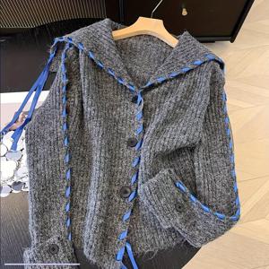 TEMU 프렌치 스타일 레이지 네이비 칼라 긴팔 가디건 여성용, 신상 가을 루즈핏 다용도 캐주얼 스웨터 코트, 트렌디 한국식 버전