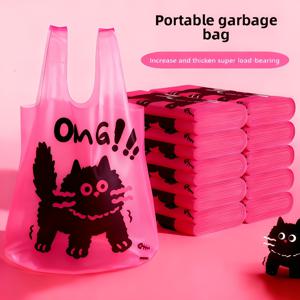TEMU 100개 핑크 고양이 테마 쓰레기 봉투, 다용도 일회용 보관 봉투, 가정용으로 더 크고 두껍게 제작, 실용적이고 예술적인 디자인, 일상적인 쓰레기 처리에 적합, 고밀도 폴리에틸렌 재질, 주방에 적합