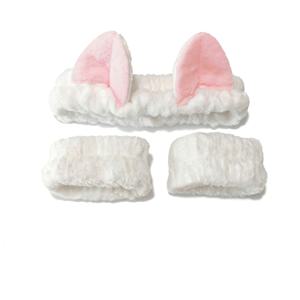 TEMU 3개 세트 | 귀여운 플러시 고양이 귀 세안 헤어밴드 + 2개 손목밴드 | 부드러운 코랄 소재 | 더욱 의식적인 경험을 위한 사랑스럽고 편안한 세안 액세서리 | 세안, 메이크업, 요가, 스파 또는 일상 가정용 | 여성 패션 헤어밴드/헤어타이