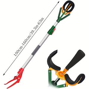 TEMU 39인치에서 63인치까지 확장되는 텔레스코픽 디자인의 튼튼한 조절식 과일 수확기. 과수원, 정원 및 나무 수확 도구에 적합합니다. 이 확장형 과일 수확기는 인체공학적 그립이 있는 원예 도구입니다.