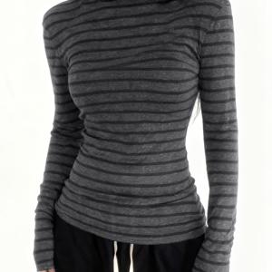 TEMU 여성용 캐주얼 디자인과 대비되는 색상의 새로운 가을/겨울 긴팔 상의, 슬림핏, 다재다능한 칼리지 스타일