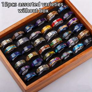 TEMU 빈티지 패셔너블 럭셔리 나뭇결 반지 15개, 캐주얼 트렌디 스테인리스 스틸 남녀공용 반지 세트, 일상 및 파티용 반지, 액세서리, 주얼리 반지, 커플 매칭 반지, 십대용