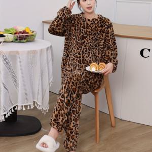 TEMU 25주년 기념 여성용 안감 파자마 세트, 따뜻한 긴팔 상의, 패셔너블하고 편안한 플란넬 팬츠, 프린트 라운지웨어 투피스 세트