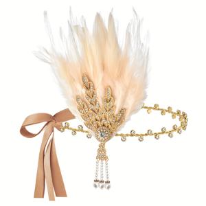 TEMU LERDU 1개 1920년대 플래퍼 헤어밴드 - 깃털 & 라인스톤 장식 새틴 헤어피스, 개츠비 파티, 빈티지 액세서리, 할로윈용