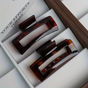 TEMU 여성을 위한 2개입 우아한 대형 사각 헤어 클로 클립 - 13Cm 프린트 헤어 클립, 안전한 그립, 업스타일, 포니테일, 번 & 땋은 머리용 디자인 - 발렌타인데이 선물, 다용도 헤어, 헤어 클로 클립, 번 만들기