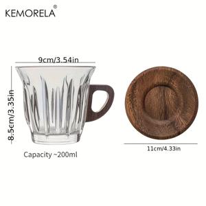 TEMU KEMORELA 모던 엘레강스 유리 커피컵 세트 - 열차단 목재 코스터 & 받침 포함, 보온 음료용기, 조립 불필요, 내구성 강한 유리 & 목재 구조, 핫 음료, 커피, 차, 핫초콜릿용 - 홈, 오피스에 이상적