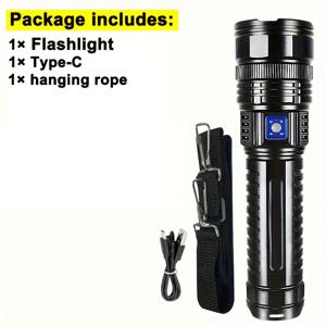 TEMU 최강력 플래시라이트, 내장형 배터리 고출력 LED 플래시라이트, 야외 작업, 사냥, 낚시 등을 위한 휴대용 전술 플래시라이트