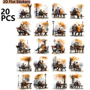 TEMU 20개 노부부 공원 벤치 스티커 팩, 평면 디자인 2D 스티커, DIY 공예 프로젝트 스크랩북 노트북 저널링 포토앨범 데코 문구류 액세서리 미니멀 장식 데칼 발렌타인데이 생일선물
