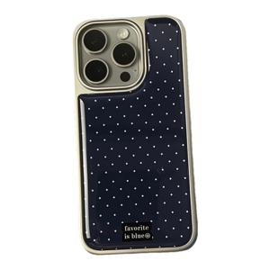 TEMU 폰 케이스: 진한 파란색 배경에 흰색 폴카 도트 패턴. 아이폰 17 PRO MAX 폰 케이스용, 17Air/11716PROMAX/16/15PROMAX/15PLUS/15/14PROMAX/14PRO/14/13/12/11/X/XR/XSMAX. 신형 모델, 낙하 방지, 전기도금 실버 테두리, 고급형, 비즈니스 스타일