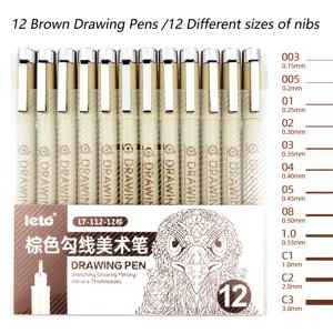 TEMU 12개입 브라운 드로잉 펜, 미술 학생용 라이너 펜, 애니메이션 디자인, 만화 아웃라인 마커 세트 - 전문가용 미술 도구 - 0.45mm 선폭, 빠른 건조 잉크, 종이 번짐 없음, 손 지저분 없음 - 만화 드로잉, 스케치, 드래프팅, 저널링, 건축 엔지니어링 도면에 적합