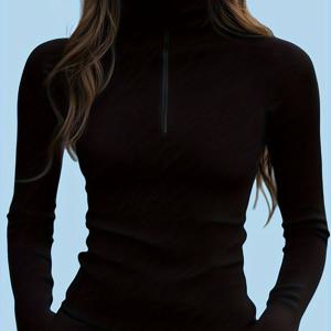 TEMU 2025년 가을 여성 슬림핏 지퍼업 스타일리시 긴팔 탑