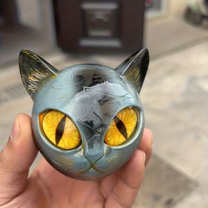 TEMU 금색 및 갈색 대리석 질감이 특징인 손으로 그린 검은 고양이 조각상 - 섬세한 고양이 얼굴과 표현적인 눈이 있는 우아한 레진 탁상 장식 조각상, 광택 있는 표면으로 가정 또는 사무실 장식에 적합