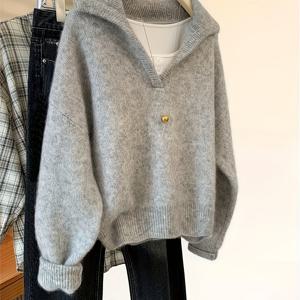 TEMU 플러스 사이즈, 여성용 플러스 사이즈 V넥 스웨터 겨울용 따뜻하고 두꺼운 코지 스웨터 가을 겨울 레이어링 - 솔리드 그레이 캐주얼 엘레강트 스웨터, 세미 포멀 & 캐주얼 의상 - 세탁기 사용 가능