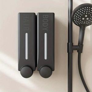 TEMU 300ml 블랙 비누 디스펜서 (샴푸 및 컨디셔너용), 3칸 샤워 비누 디스펜서, 드릴 불필요, 벽걸이형 샴푸 디스펜서 (욕실 및 호텔에 적합), 대용량, 블랙