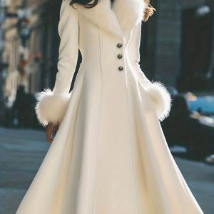 TEMU 여성 빈티지 스타일, 허리 주름, 플레어 미디 기장 코트