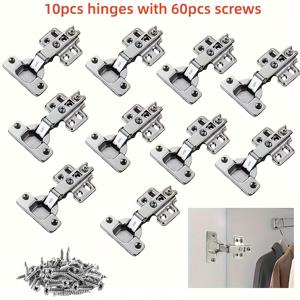 TEMU 10개 캐비닛 도어 힌지에 60개 나사 포함, 도어 및 캐비닛용 나사 포함 완전 덮개형 피벗 힌지 디자인, 내구성 있는 금속 힌지, 헤비 듀티 도어 힌지, 주방 캐비닛 힌지, 하드웨어 힌지 및 안전한 도어 설치