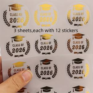 TEMU 36개입 2026년 졸업 스티커 | 골드 포일 축하 라벨, 모자, 선물 가방, 봉투 & 졸업 파티 답례품 다용도 | 광택 폴리비닐, 자가, 자수, 애니메이션 테마, 선물 가방, 봉투 & 졸업 파티 장식에 적합