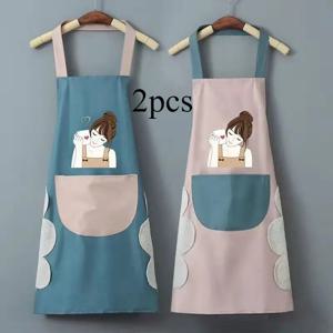TEMU 카페 및 밀크티 가게를 위해 디자인된 핸드 와이프가 포함된 다기능 도파민 주방 앞치마 2개 세트 - 북유럽 스타일과 귀여운 디자인, 세척 용이, 여성에게 실용적이며 얼룩과 먼지에 강함