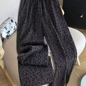 TEMU 여성용 빈티지 프린트 와이드 레그 스트레이트룩 팬츠 - 탄력 있는 드로스트링 & 포켓, 풀 길이 트라우저, 봄/가을 캐주얼 엘레강트 팬츠 (레귤러 핏), 세탁기 사용 가능|냉장고바지|빈티지|바지