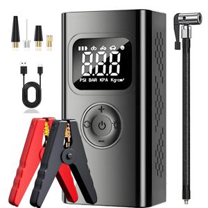 TEMU 에어 컴프레서 포함 점프 스타터 | 5.0L 가솔린/3.0L 디젤 차량 배터리 점프 스타터, 150PSI 타이어 공기 주입기, 12V 전원, LED 라이트 포함 1500mAh 파워뱅크, Type-C 고속 충전, 휴대용, 디지털 디스플레이 - ATQQRUE|타이어