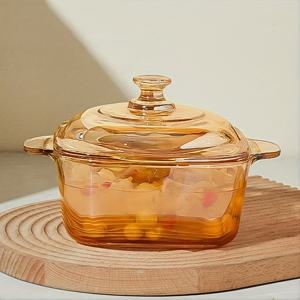 TEMU 호박색 두꺼운 유리냄비, 사각 디자인 유리 스튜 및 조리 팬 (뚜껑 포함), 수프 주전자. 재사용 가능 & 세척 쉬움. 전자레인지/냉장고 사용 가능. 가정용 주방, 레스토랑, 짧은 여행, 사무실, 학교 기숙사에 적합; 끓인 수프, 라면 면, 음식 가열, 파스타 임시 보관, 개인 핫팟에 이상적