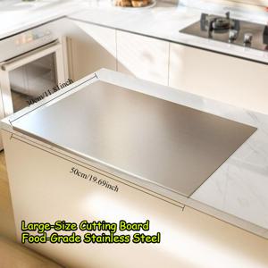 TEMU 1개 초대형 스테인리스 스틸 도마 | 튼튼한 내구성, 식품 등급, 세척 용이, 내구성, 고기, 야채, 페이스트리 준비에 적합, 필수 가정용 주방용품