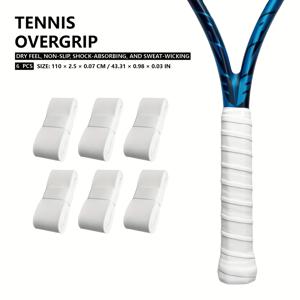 TEMU 6팩 순백색 테니스 오버그립 테이프 - 건조감, 미끄럼 방지, 충격 흡수, 땀 흡수 소프트 그립, 테니스, 배드민턴, 피클볼 라켓용 - 로고 없음, 향상된 컨트롤 및 내구성 (모든 라켓 타입용)