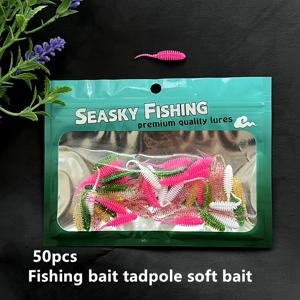 TEMU 50개 소프트 베이트 아리따운 개구리 꼬리 루어 | PVC 소형 바늘 꼬리 웜, 담수 및 해수 낚시용 멀티 컬러 혼합 세트, 겨울철 낚시 적합