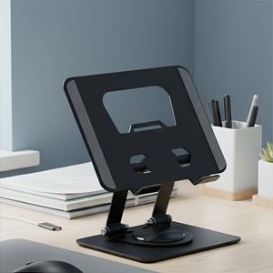 TEMU 블랙 메탈 접이식 회전 태블릿 스탠드 | 데스크를 위한 필수 가젯! 안정적인 지지력을 위한 고강도 금속 재질, 스크래치 방지, 내구성