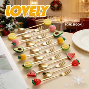 TEMU 디저트 필수품 | 스테인리스 스틸 과일 스푼 & 포크 | 고품질 식품등급 & 스타일리시 | 크리스마스 테이블웨어 세트 | 케이크, 디저트 & 수박 전용 | 창의적인 테이블웨어 도구 | 광택 & 매끄러운 마감