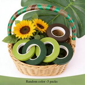 TEMU 5롤 수제 플로럴 테이프 플로럴 종이 시뮬레이션 꽃 종이 테이프 장미 부케 로드 접착제 - 크레페 종이 테이프 시뮬레이션 꽃 녹색 테이프 플로럴 녹색 천 생산