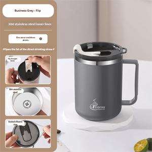 TEMU 304 스테인리스 스틸 미끄럼 방지 뚜껑 머그, 남녀공용 기숙사 우유컵, 가정 및 사무실용 커피컵