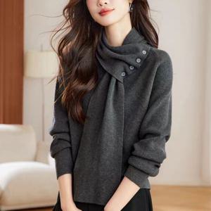 TEMU 감성 스카프 스웨터 여성 패션 가을/겨울 2025 신상 고급스러운 웨스턴 패션 루즈핏 상의 니트 하의 셔츠