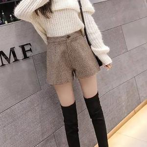 TEMU 여성 하이웨스트 A라인 체크 트위드 반바지 봄 패션 체크 캐주얼 3분 반바지 데일리 소프트 컴포트 반바지
