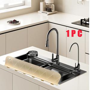 TEMU 방수 스트립 배수구 가드 1개, 세면대 수조 싱크대 칸막이, 주방용 튀김방지, 세척이 쉬운 조리대 칸막이, 대형 흡착판 포함, 표준형 싱크대에 적합, 물자국과 어수선함 방지, 가정 및 식당용, 주방 싱크대 액세서리 | 모던한 주방 액세서리 | 내구성 있는 주방 용품