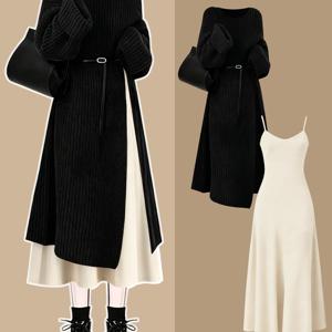 TEMU 새로운 스타일의 여성용 의상, 긴 분할 상의와 우아한 드레스가 특징인 투피스 세트|블라우스|여성원피스|여성의류