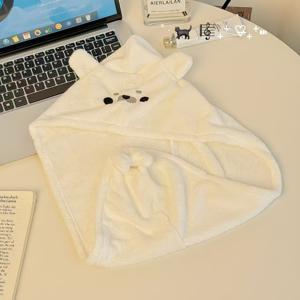 TEMU 귀여운 해마 코랄 플리스 헤어 드라이 캡 1개 | 귀여운 고양이 얼굴이 있는 부드럽고 흡수성이 좋은 샤워 캡, 젖은 머리, 욕실, 수영, 목욕 후에 적합 - 가볍고 스타일리시한 폴리에스터 혼방, 기하학적 패턴