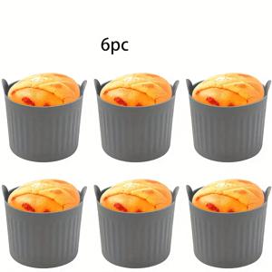 TEMU 6개 검정 실리콘 에어프라이어 컵케이크 팬 세트 | 논스틱 & 식품 등급, 계란, 컵케이크, 머핀, 푸딩, 타르트, 크리스피 크림에 적합 - 건강한 요리를 위한 다용도 주방 액세서리