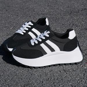 TEMU 여성용 두꺼운 플랫폼 밑창 키높이 스니커즈 - 로우탑 레이스업 라운드토 & 합성 소재, 단색 스니커즈, 캐주얼 스포츠, 일상용, 키높이 신발