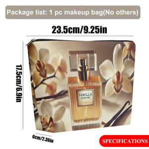 TEMU 1개 난초 & 바닐라 향기 퍼퓸 린넨 메이크업 파우치 - 접이식 여행용 화장품 케이스, 지퍼 잠금, 가벼운 향기 코스메틱, 여성 & 남성용, 발렌타인데이, 일상 사용