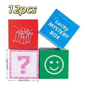 TEMU 12개입 행운의 물음표 미스터리 선물 상자 (빨강, 초록, 파랑, 분홍 색상). 작은 선물, 상품, 창의적인 선물 포장에 완벽합니다. (참고: 이 상자는 빈 상자이며, 선물은 없습니다.)