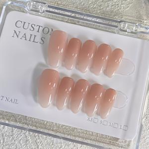 TEMU 10개입 핸드메이드 네일 팁 | 핑크 그라데이션 고급 짧은 네일 (젤 접착제 포함), 광택 끝, 타원형 모양 - 및 축제 선물로 이상적|젤네일|네일팁