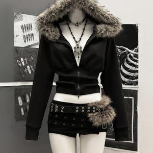 TEMU 여성용 패션 후드 스웨트셔츠, 칼라 장식 긴소매 지퍼업 후드 가디건